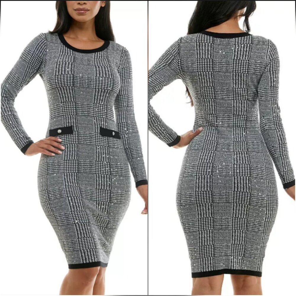 NWT BCX Sequin Plaid Midi Bodycon Sweater Dress - (S)